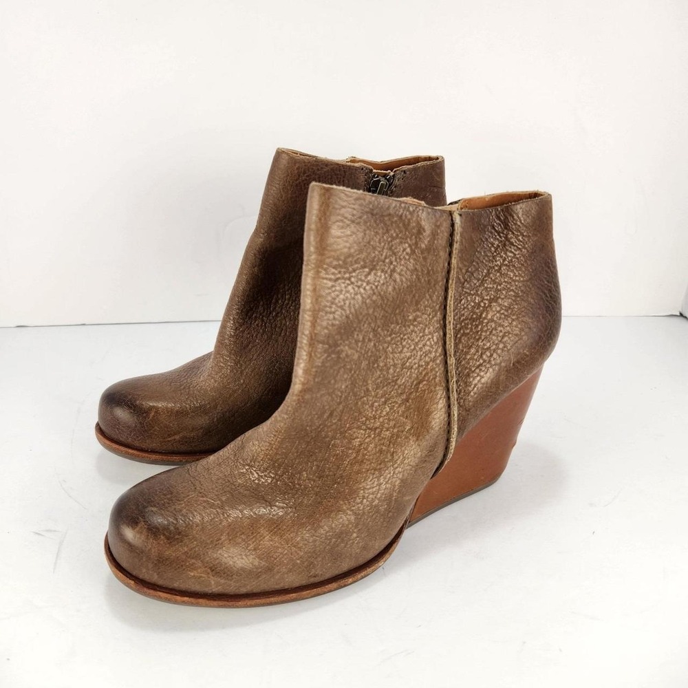 Kork-Ease Michelle Women's 6 Brown Leather Wedge Ankle Boots Side Zip Booties